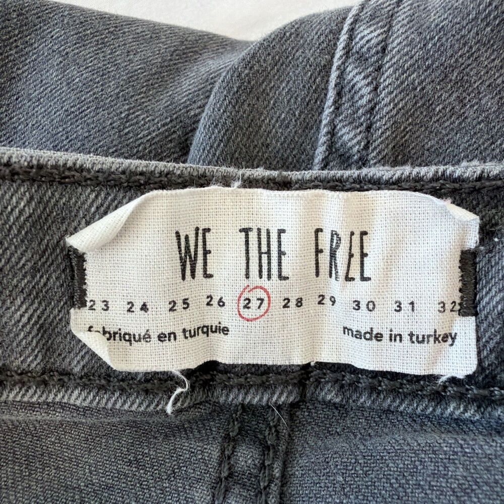 Free People We The Free Sz 27 Jeans Grey Black Embroidered Floral Denim Raw Hem - Picture 13 of 16